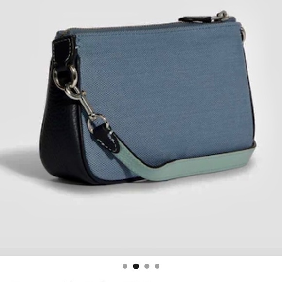 Coach Nolita 19 in color-block  horse & carriage. Silver/marble multi blue.